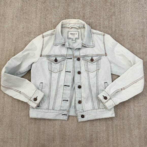 3 for $6 Forever 21 Distressed Blue Cotton Denim Jean Jacket S - Picture 1 of 12